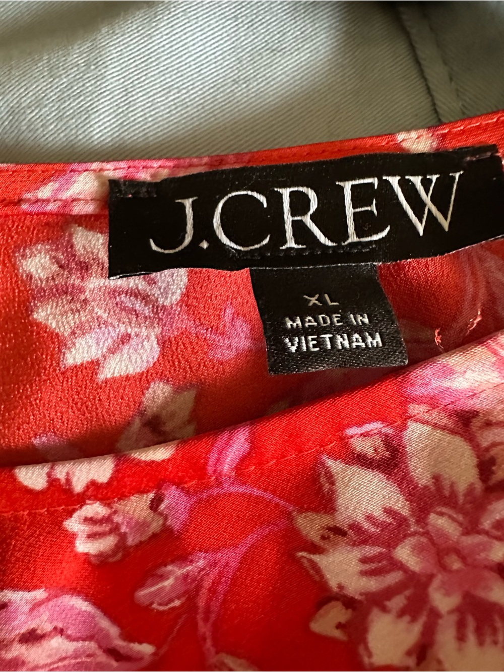 J.Crew Red Floral Silk-Like Blouse with Pink Accents